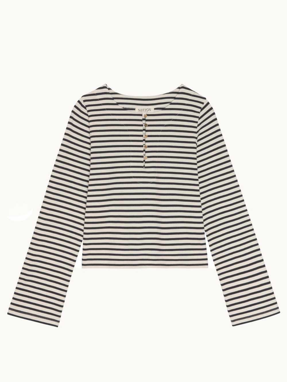 Nation Los Angelas Silvia Long Sleeve Top NWT Navy Breton Stripe M